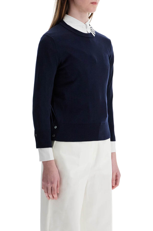 Thom Browne navy blue cotton sweatshirt with 4 stripes crew neck Knitwear Thom Browne