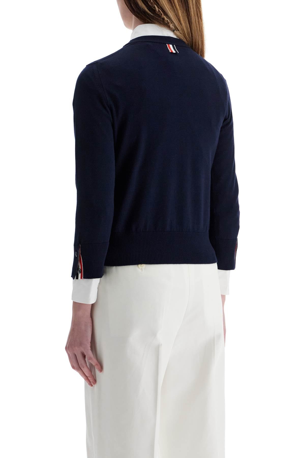 Thom Browne navy blue cotton sweatshirt with 4 stripes crew neck Knitwear Thom Browne