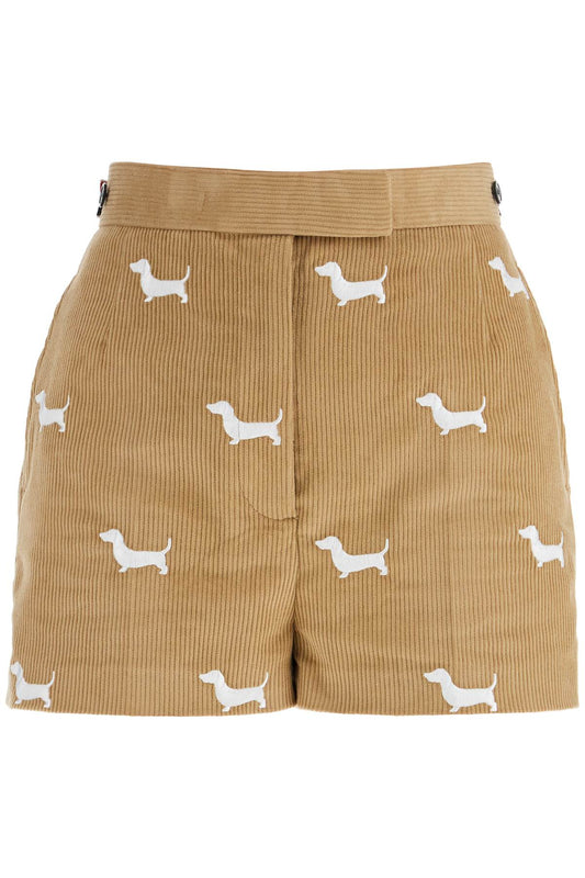 Thom Browne khaki corduroy shorts with white dog pattern Short trousers Thom Browne