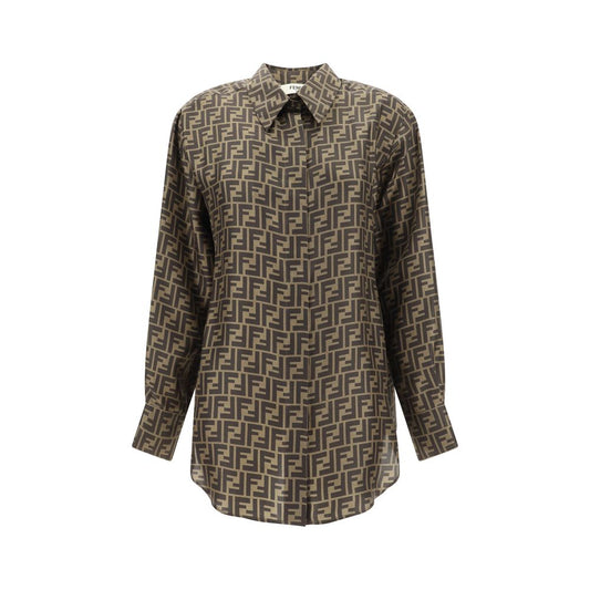 Fendi Brown Silk Pattern Shirt Fendi