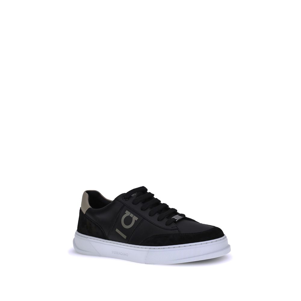 Ferragamo Black Calf Leather Bos Taurus Low Top Sneakers Ferragamo