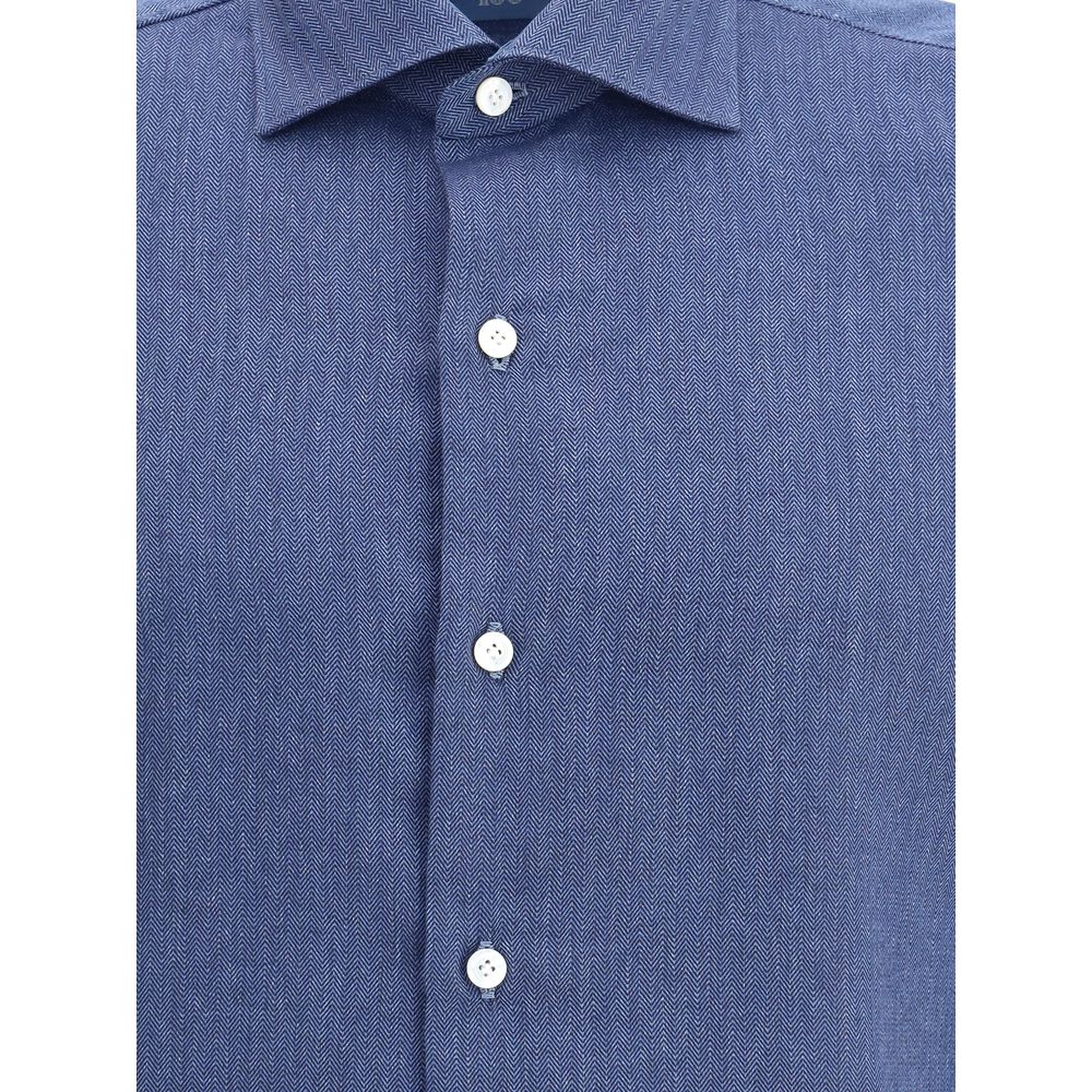 Finamore Blue Cotton Dress Shirt Finamore