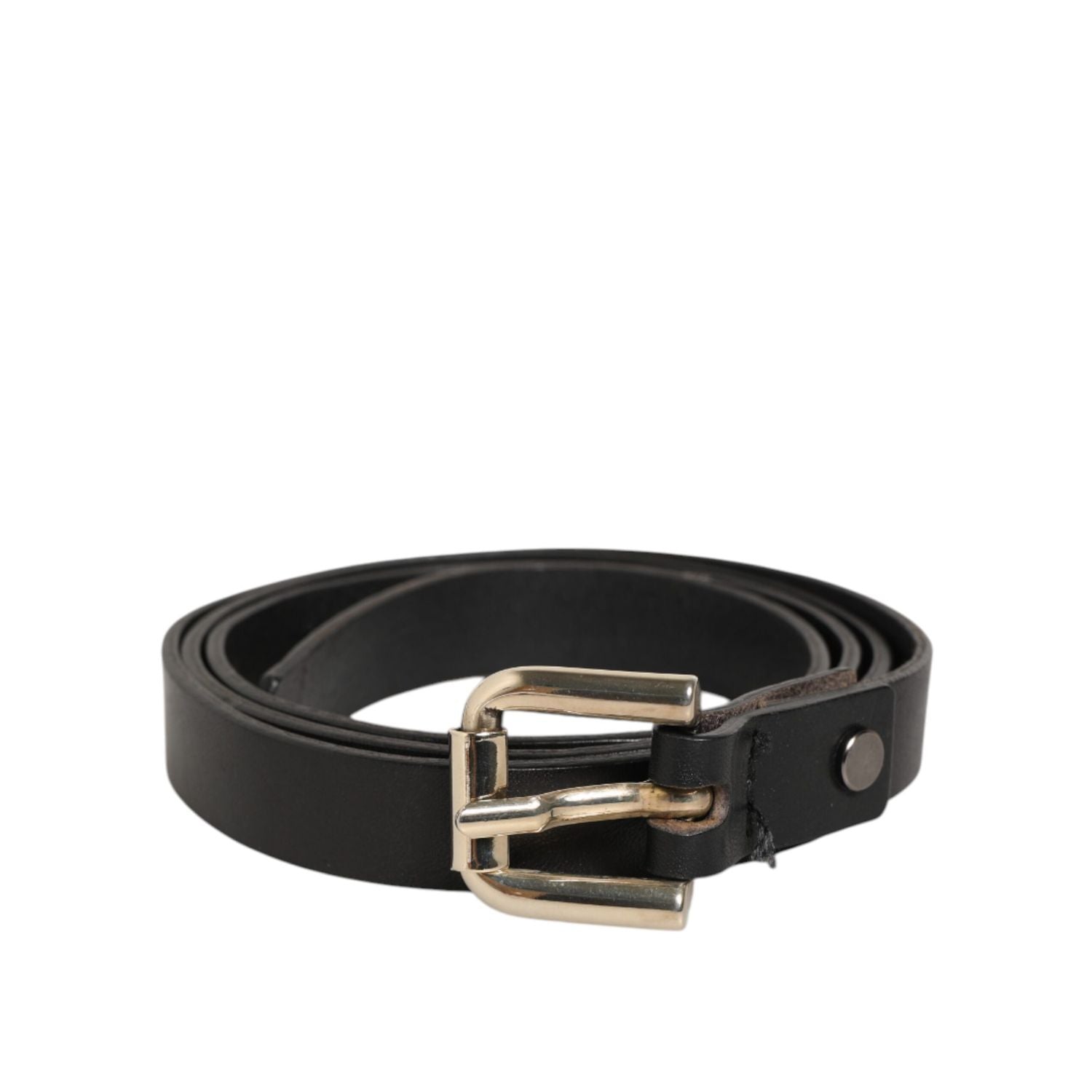 GF Ferre Black Leather Slim Gold Tone Buckle Waist Men Belt