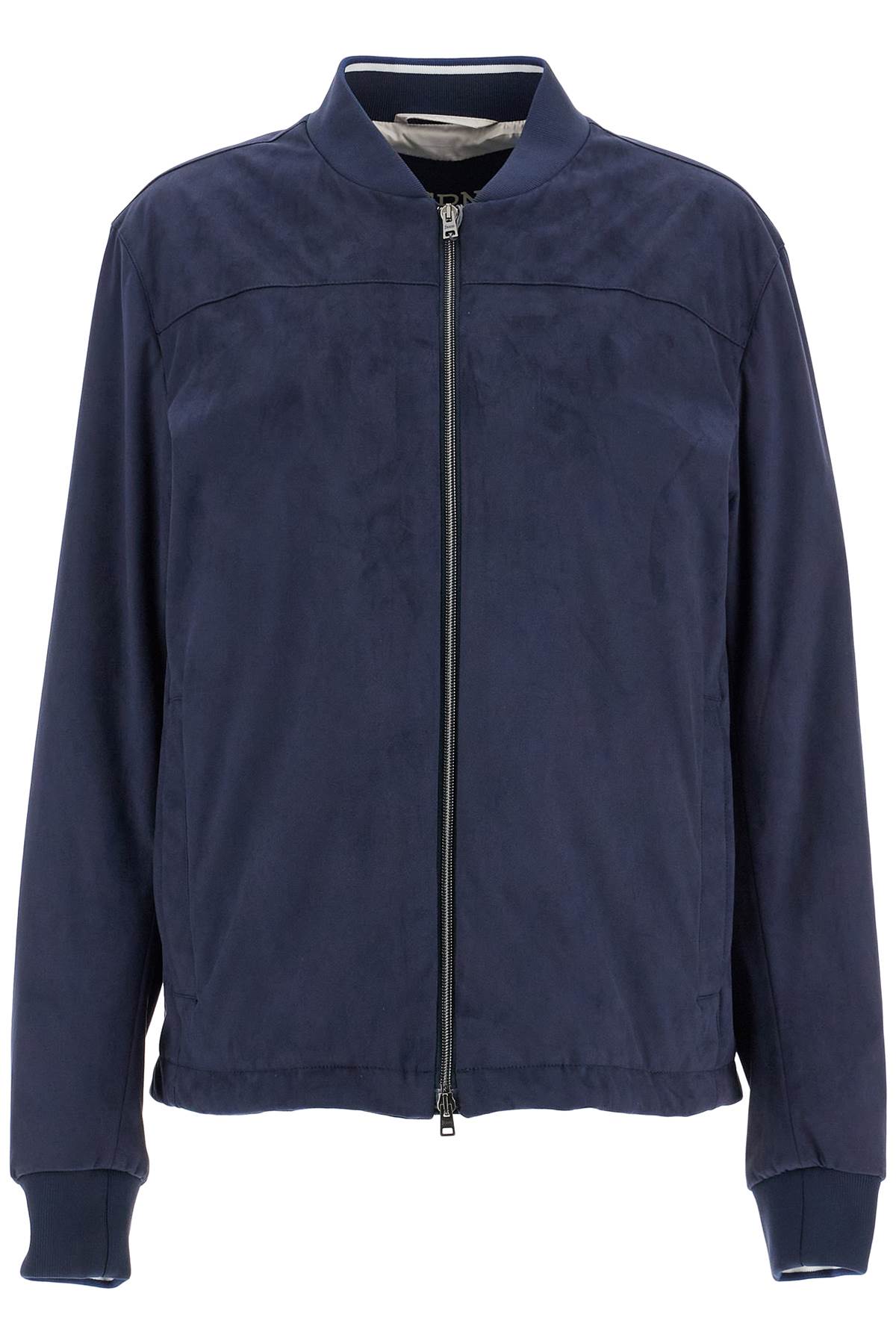 HERNO dark blue suede bomber with mandarin collar Jackets HERNO