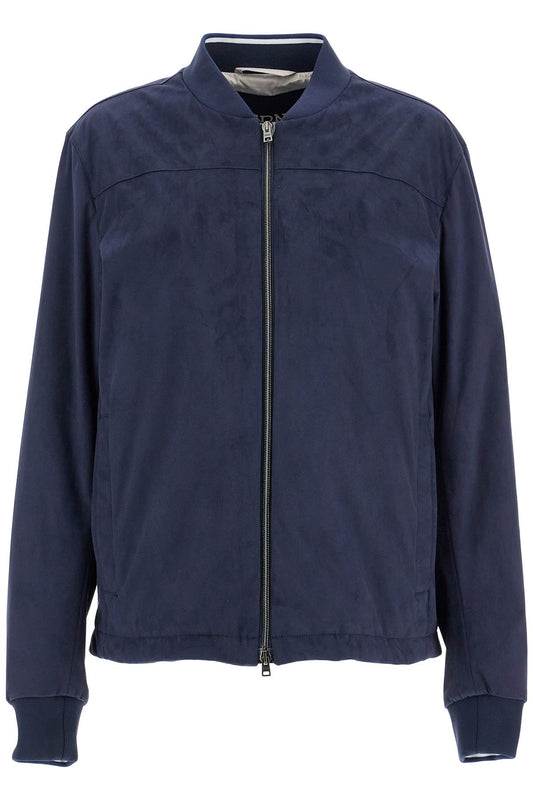 HERNO dark blue suede bomber with mandarin collar