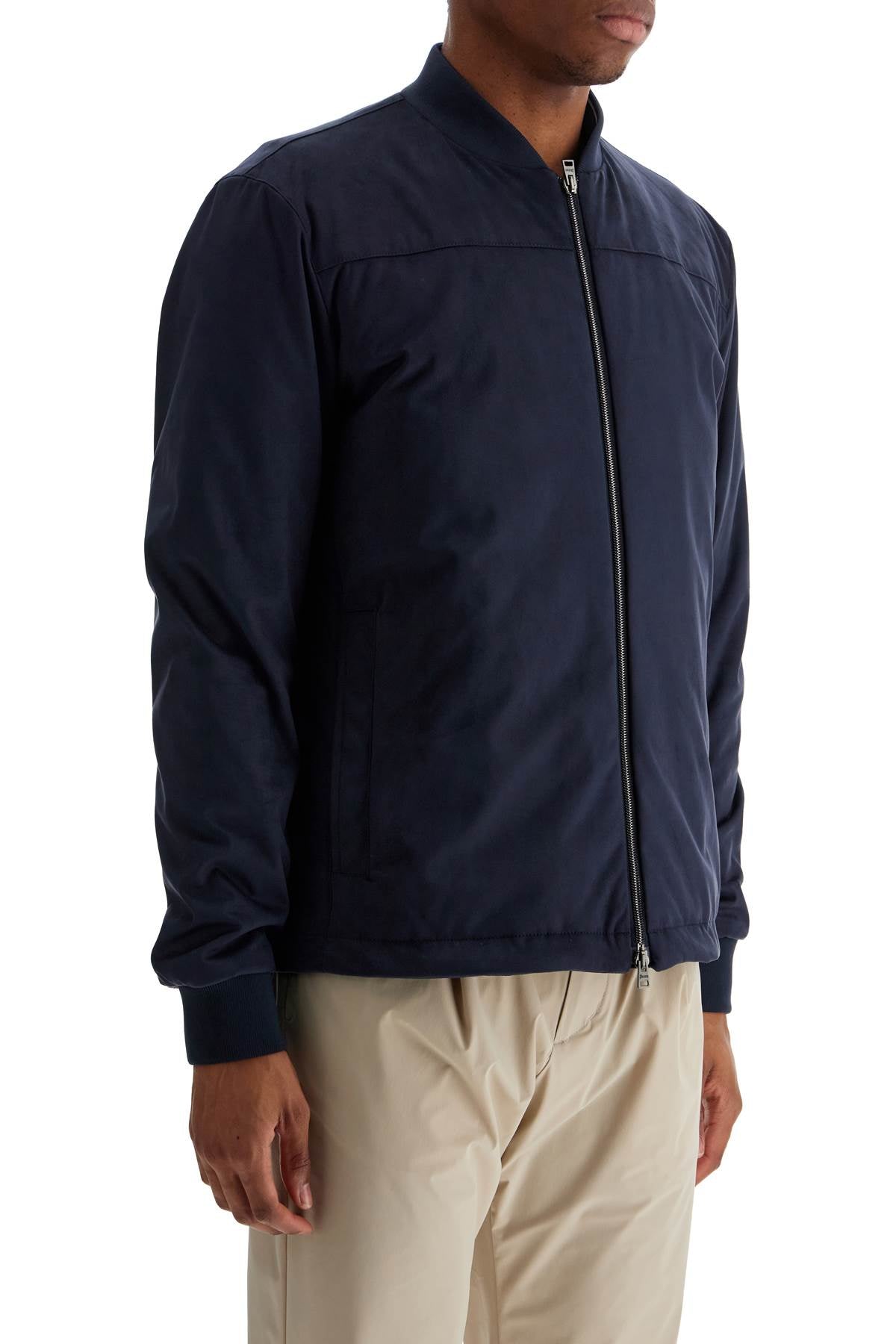 HERNO dark blue suede bomber with mandarin collar Jackets HERNO