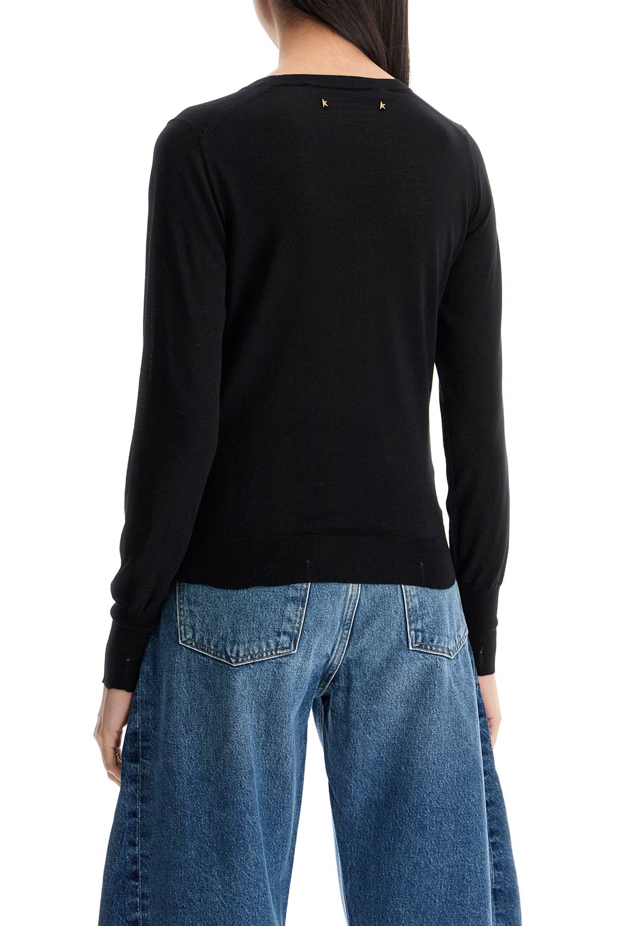 Golden Goose black merino wool sweater with golden applications for women Knitwear Golden Goose