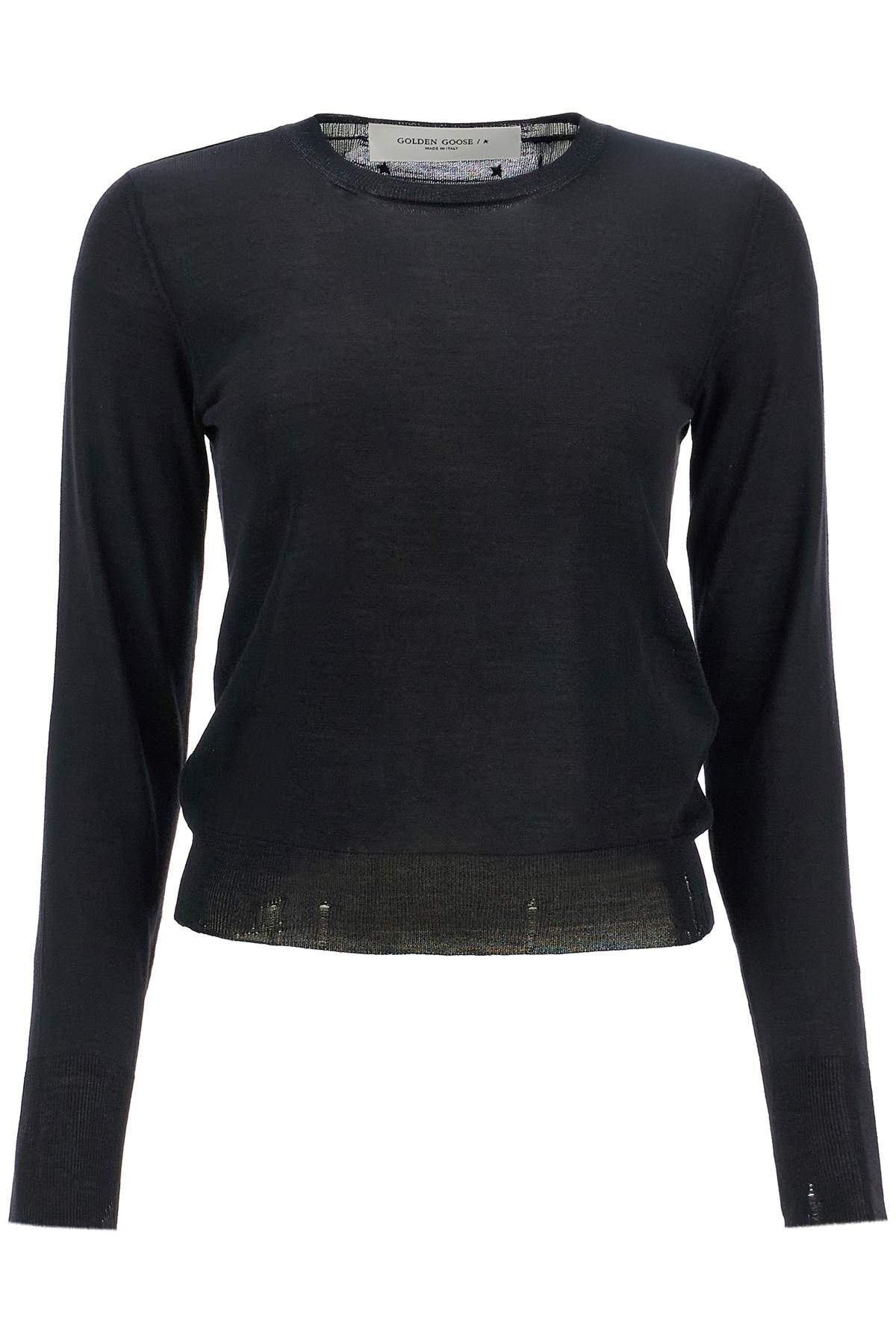 Golden Goose black merino wool sweater with golden applications for women Knitwear Golden Goose