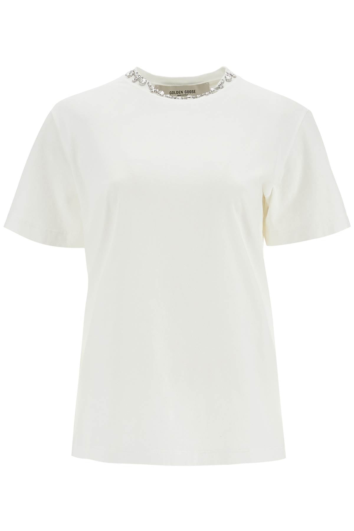 Golden Goose vintage white cotton t-shirt with rhinestone embroidery Topwear Golden Goose