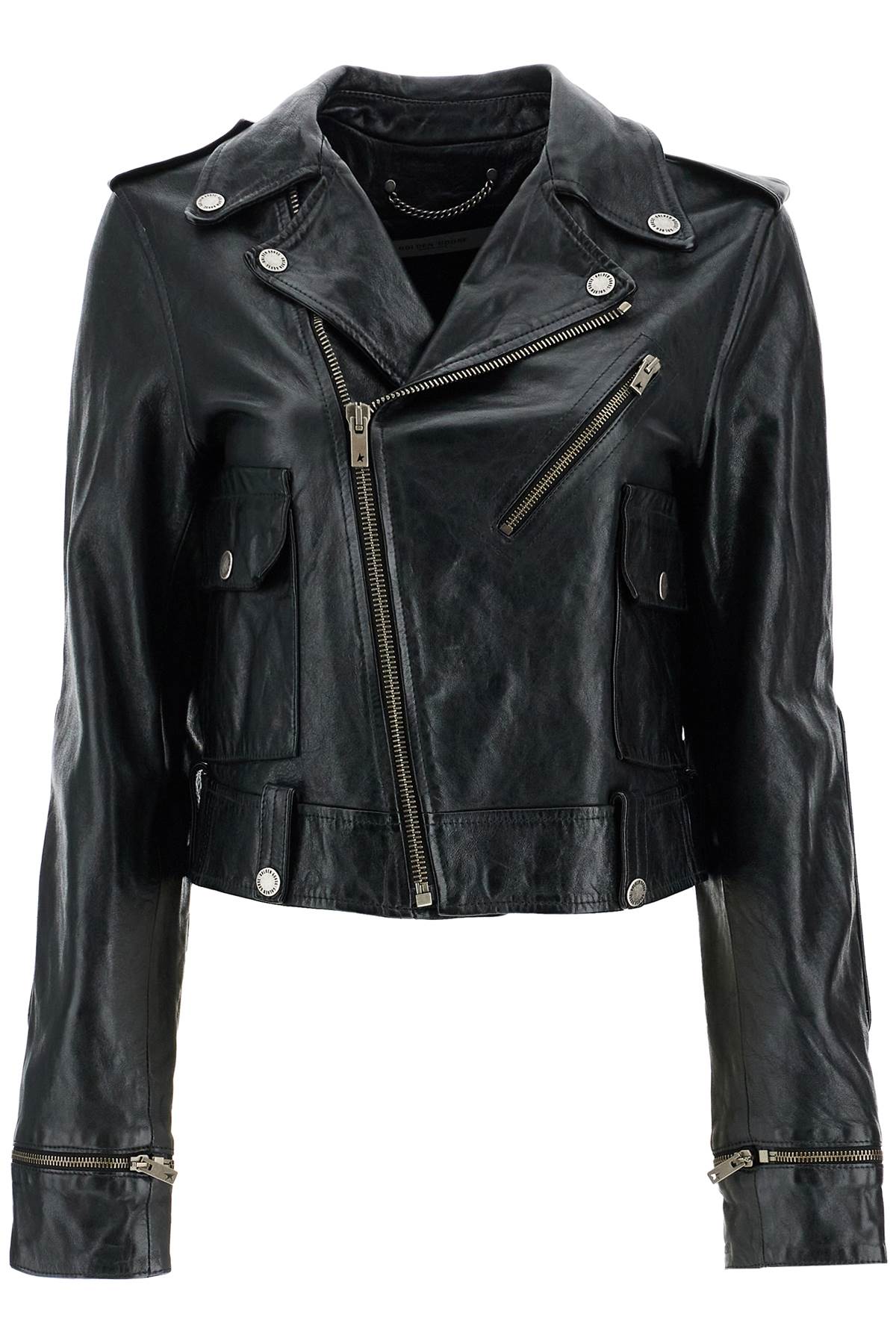 Golden Goose shiny black sheepskin biker jacket with sturdy zip Jackets Golden Goose