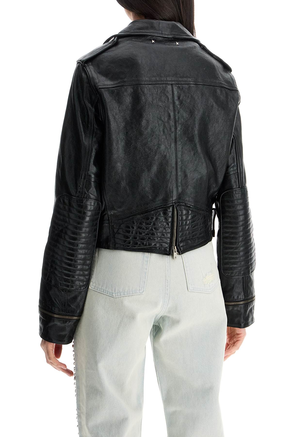 Golden Goose shiny black sheepskin biker jacket with sturdy zip Jackets Golden Goose