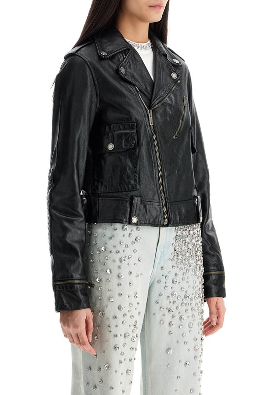 Golden Goose shiny black sheepskin biker jacket with sturdy zip Jackets Golden Goose