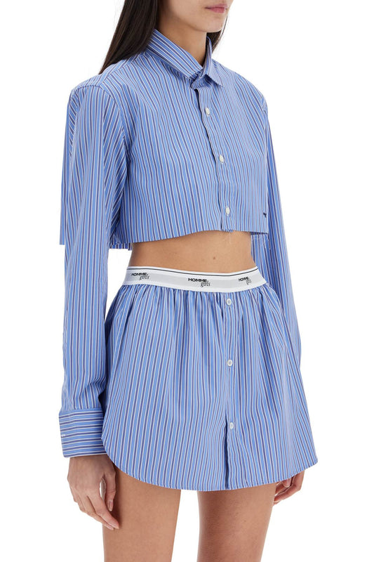 Homme Girls super cropped blue striped cotton shirt Topwear Homme Girls