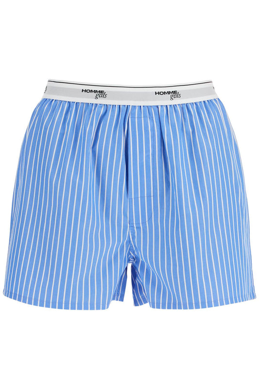 Homme Girls men's boxer 100% cotton blue striped high waist Short trousers Homme Girls