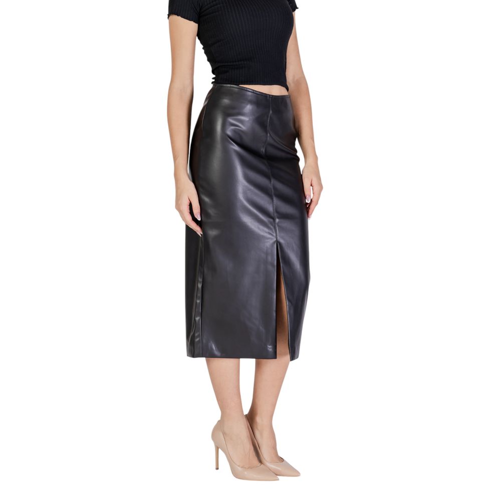 ICHI Black Polyester Long Skirt ICHI