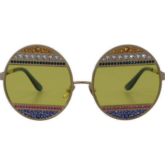 Crystal Embellished Gold Oval Sunglasses