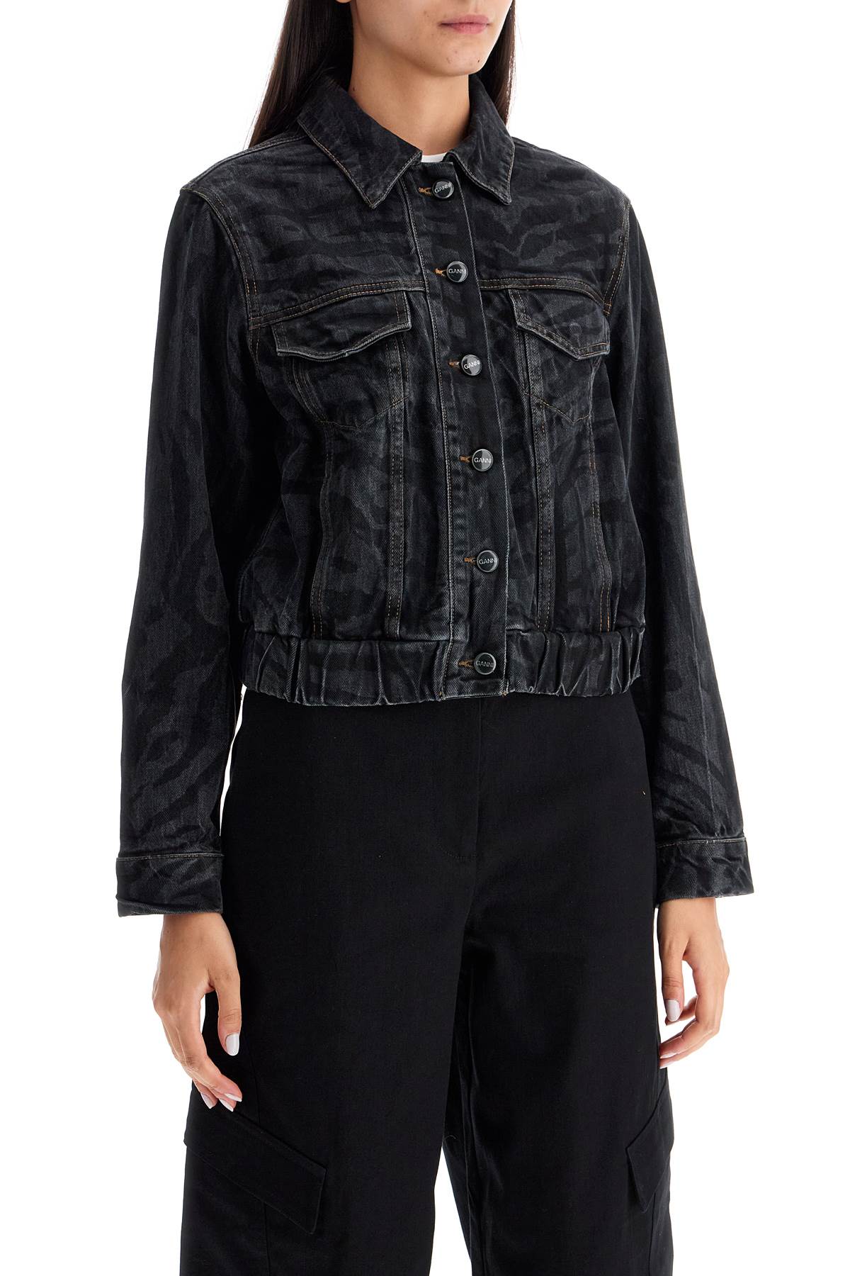 Ganni cut\n\nshort denim jacket with laser-cut Jackets Ganni