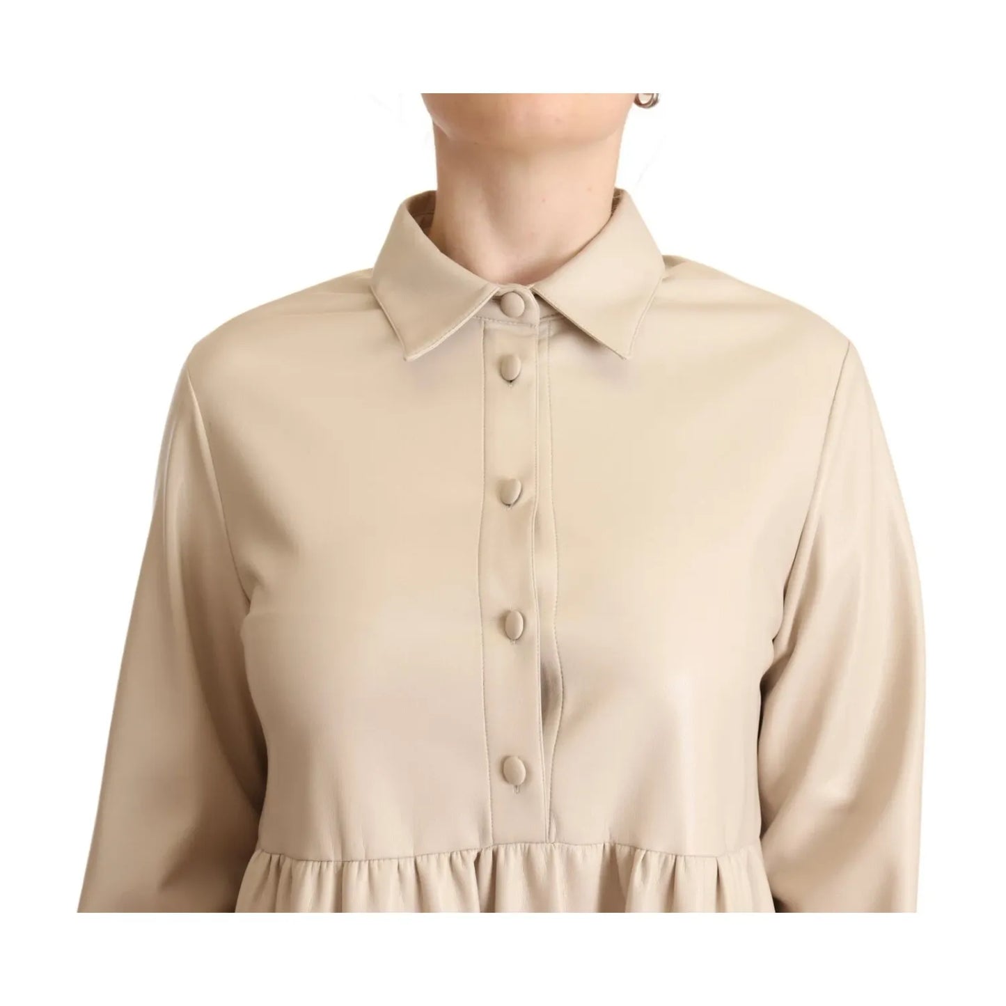 Jucca Leather Beige Long Sleeves Collared A-line Mini Dress