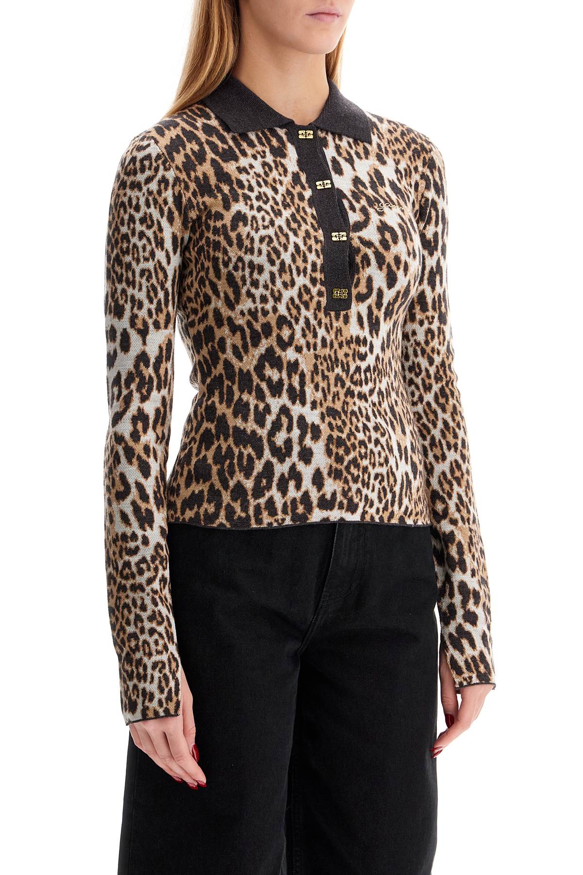 Ganni animal print jacquard knit polo Knitwear Ganni