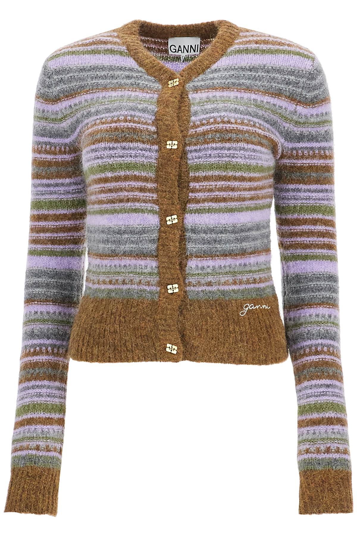 Ganni soft striped cardigan with fluffy Knitwear Ganni