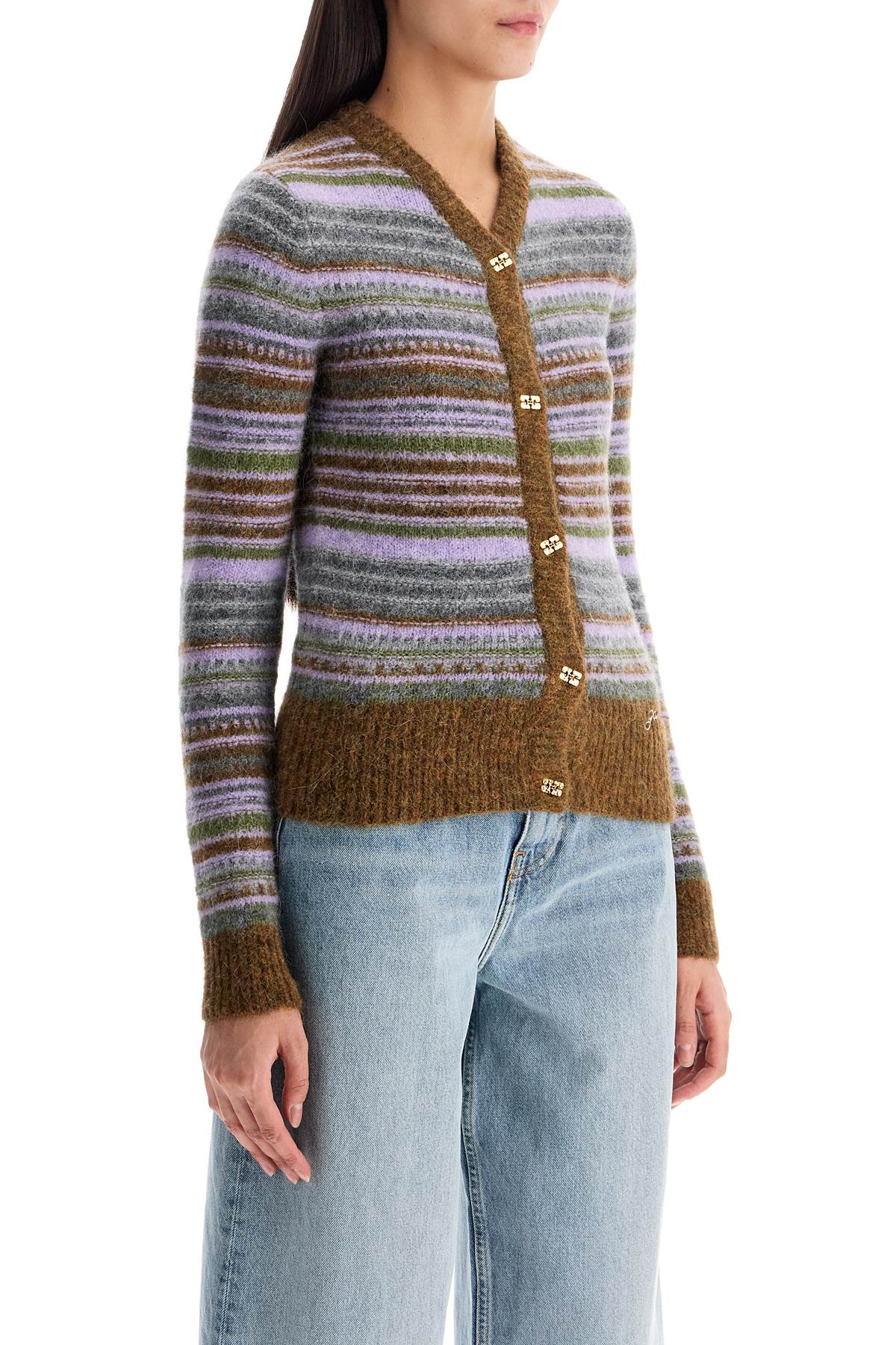 Ganni soft striped cardigan with fluffy Knitwear Ganni