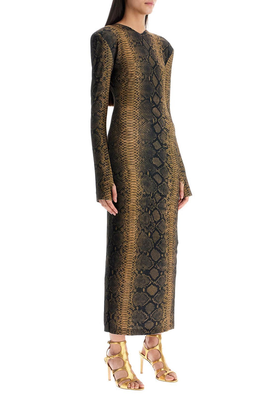 Norma Kamali brown slim fit long python effect dress Dresses Norma Kamali