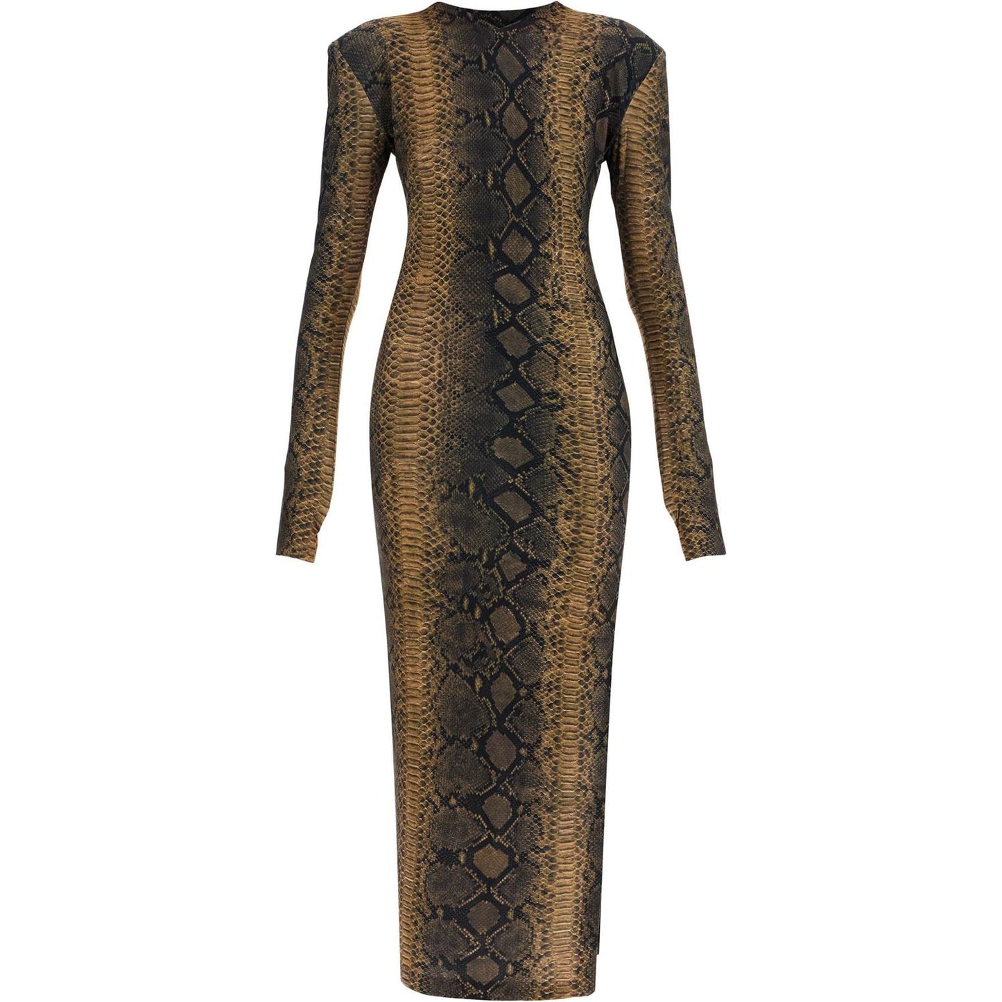 Norma Kamali brown slim fit long python effect dress