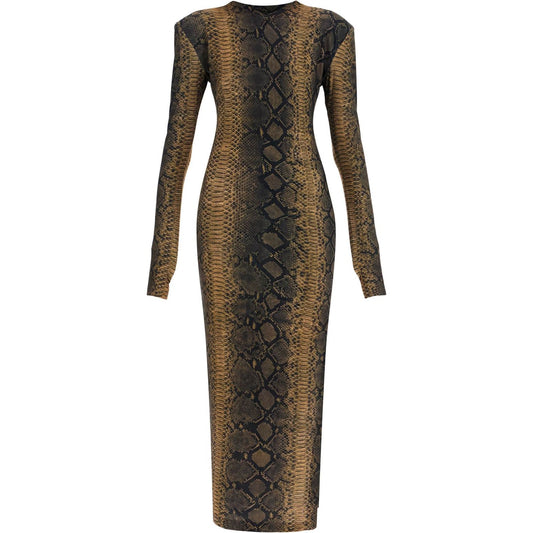 Norma Kamali brown slim fit long python effect dress Dresses Norma Kamali