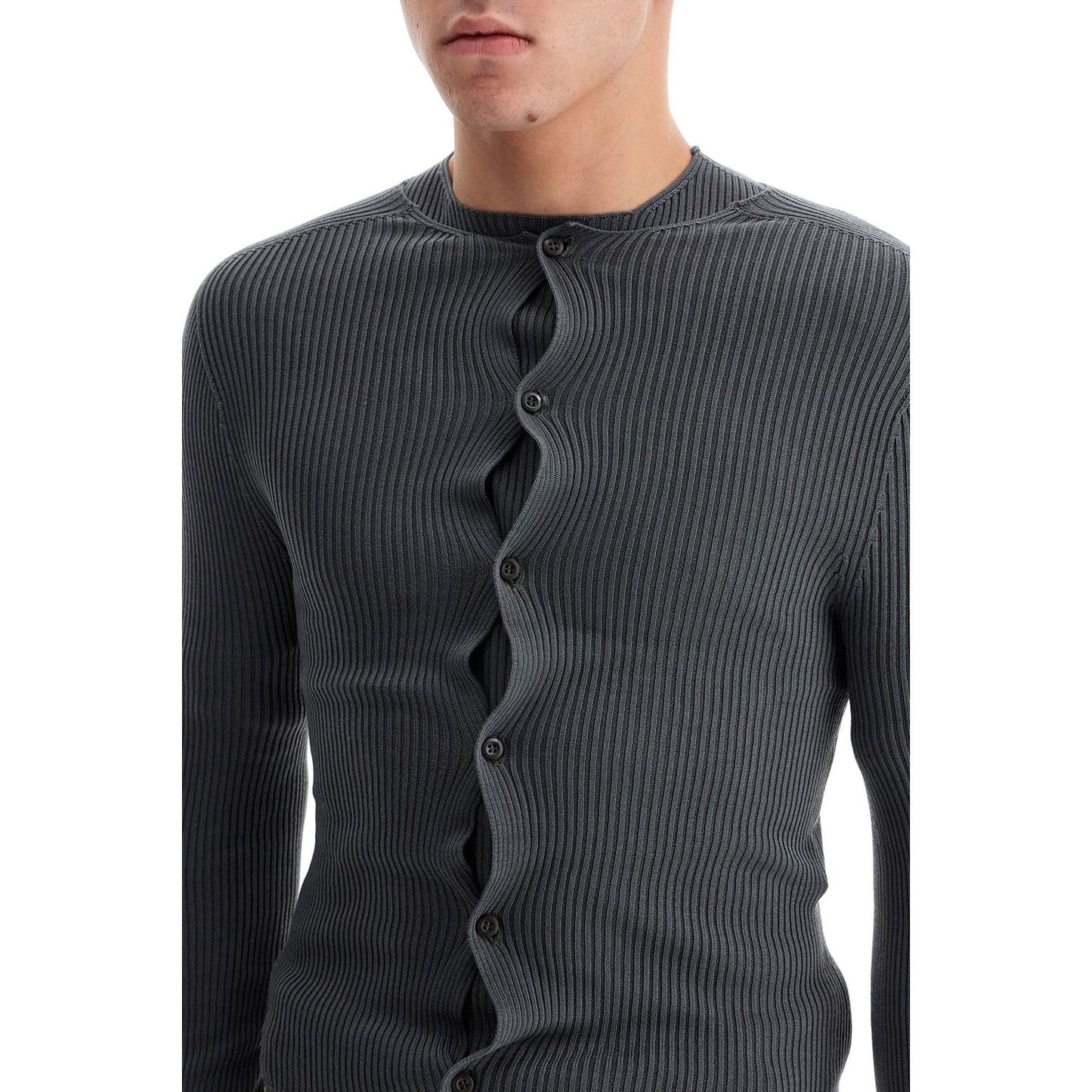 RIER fitted ribbed silk men cardigan Knitwear RIER