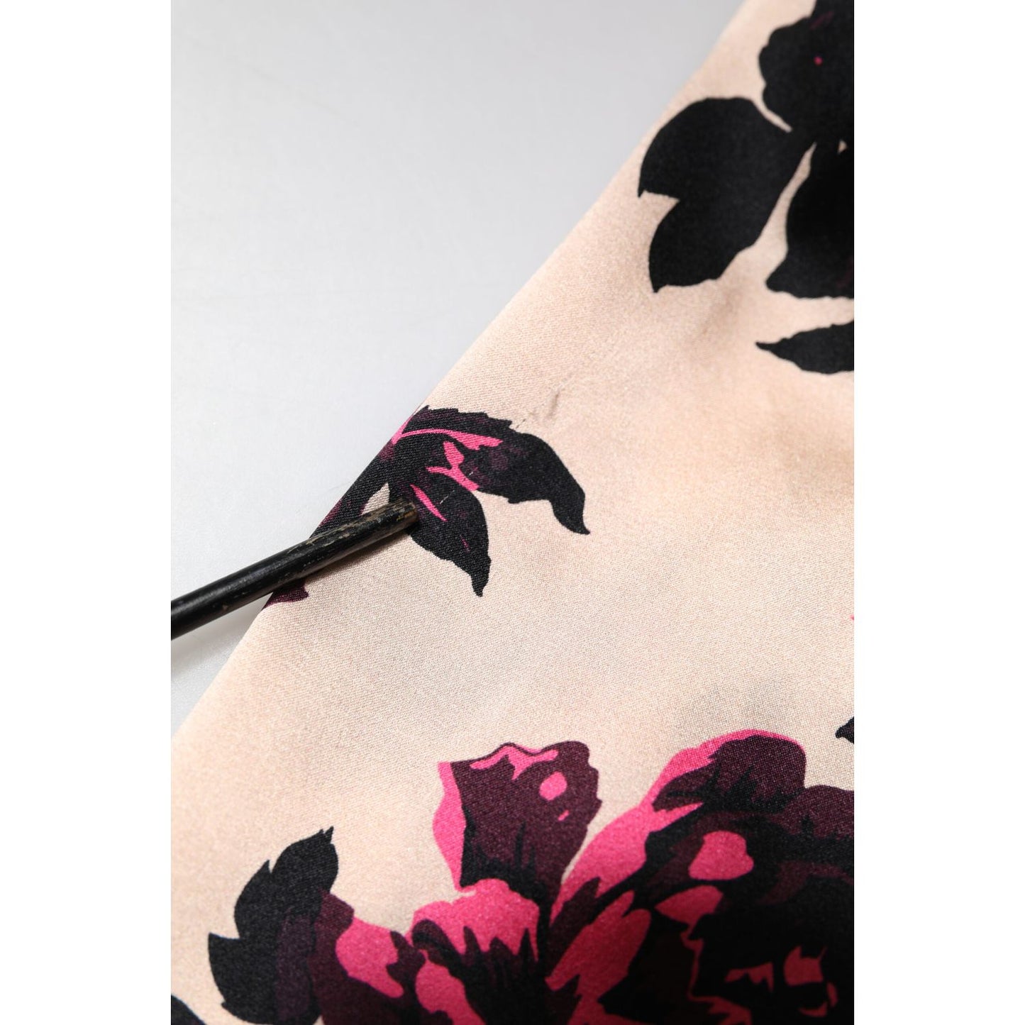 Laneus Pink Floral Silk Long Sleeves V-neck Ruched Mini Dress Laneus