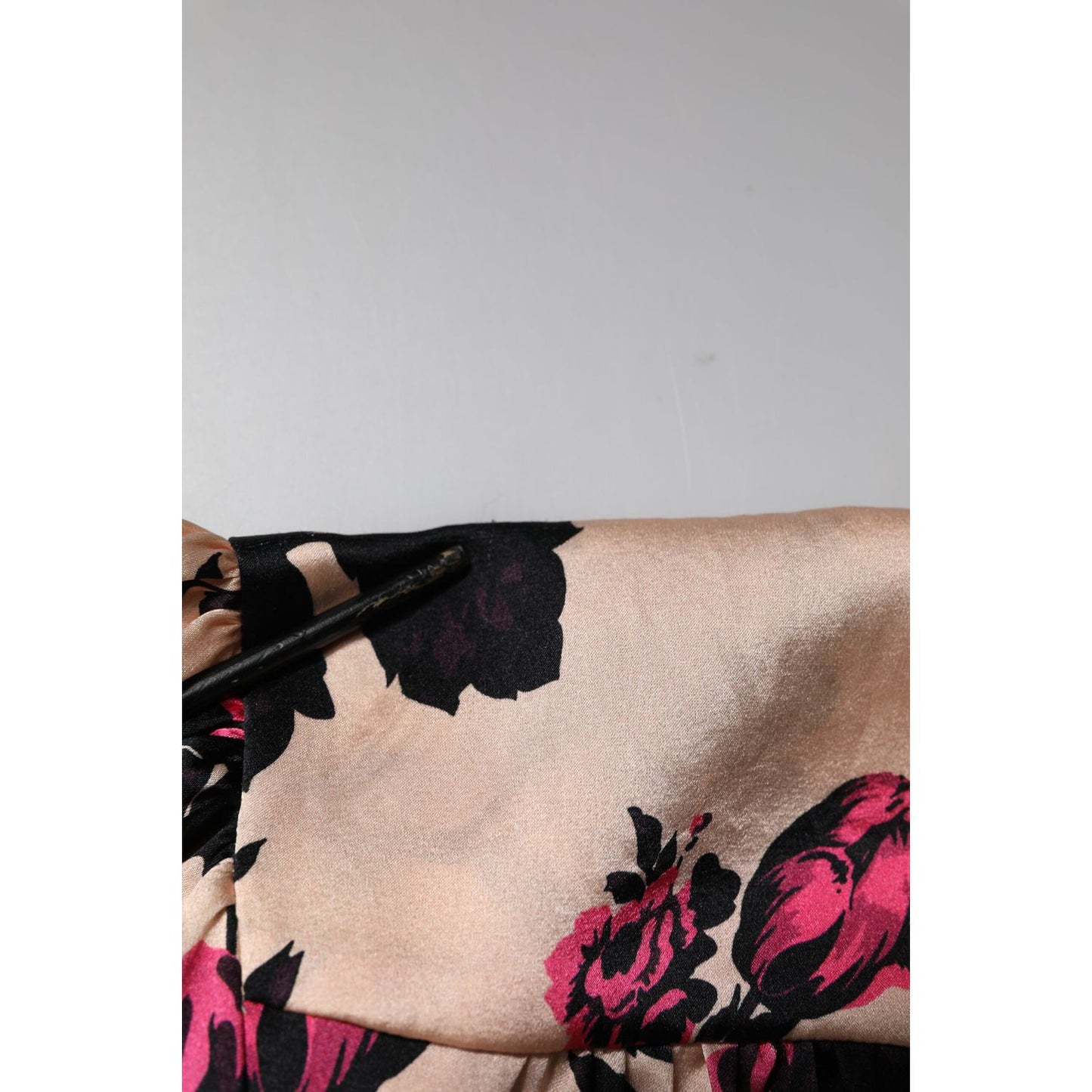 Laneus Pink Floral Silk Long Sleeves V-neck Ruched Mini Dress Laneus