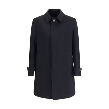 Lardini Black Fleece Wool Trench Coat Lardini
