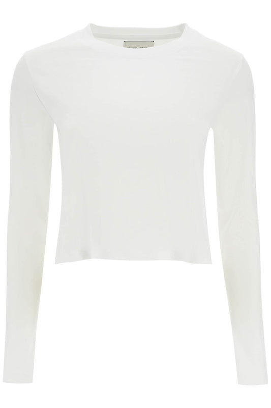 Loulou Studio cropped long sleeve t-shirt white in organic cotton Topwear Loulou Studio