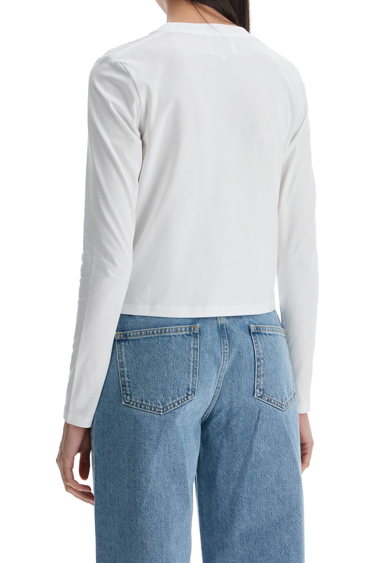 Loulou Studio cropped long sleeve t-shirt white in organic cotton Topwear Loulou Studio