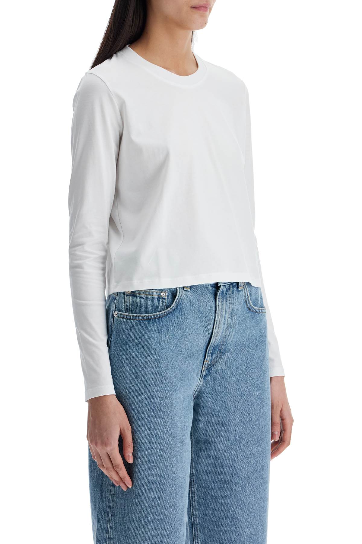 Loulou Studio cropped long sleeve t-shirt white in organic cotton Topwear Loulou Studio