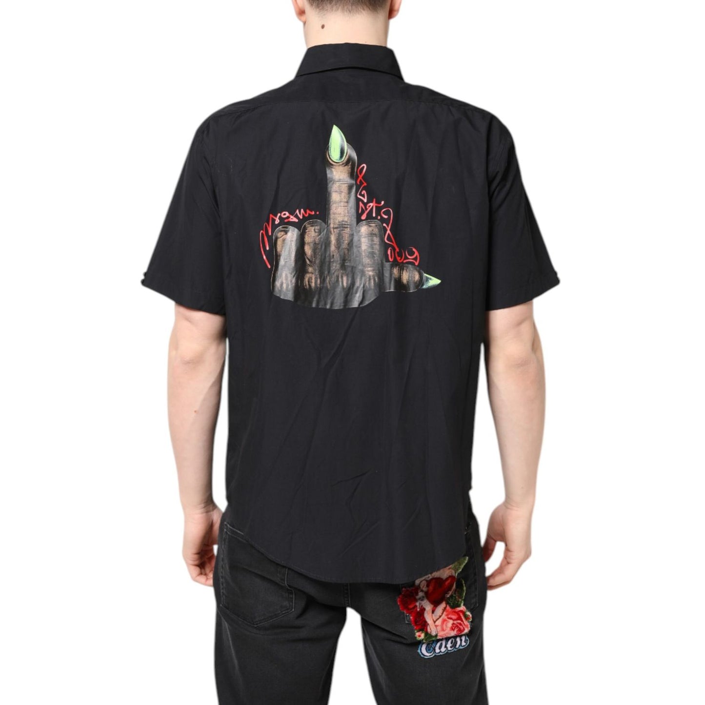 MSGM Black Printed Short Sleeves Collared Men Casual Shirt MSGM