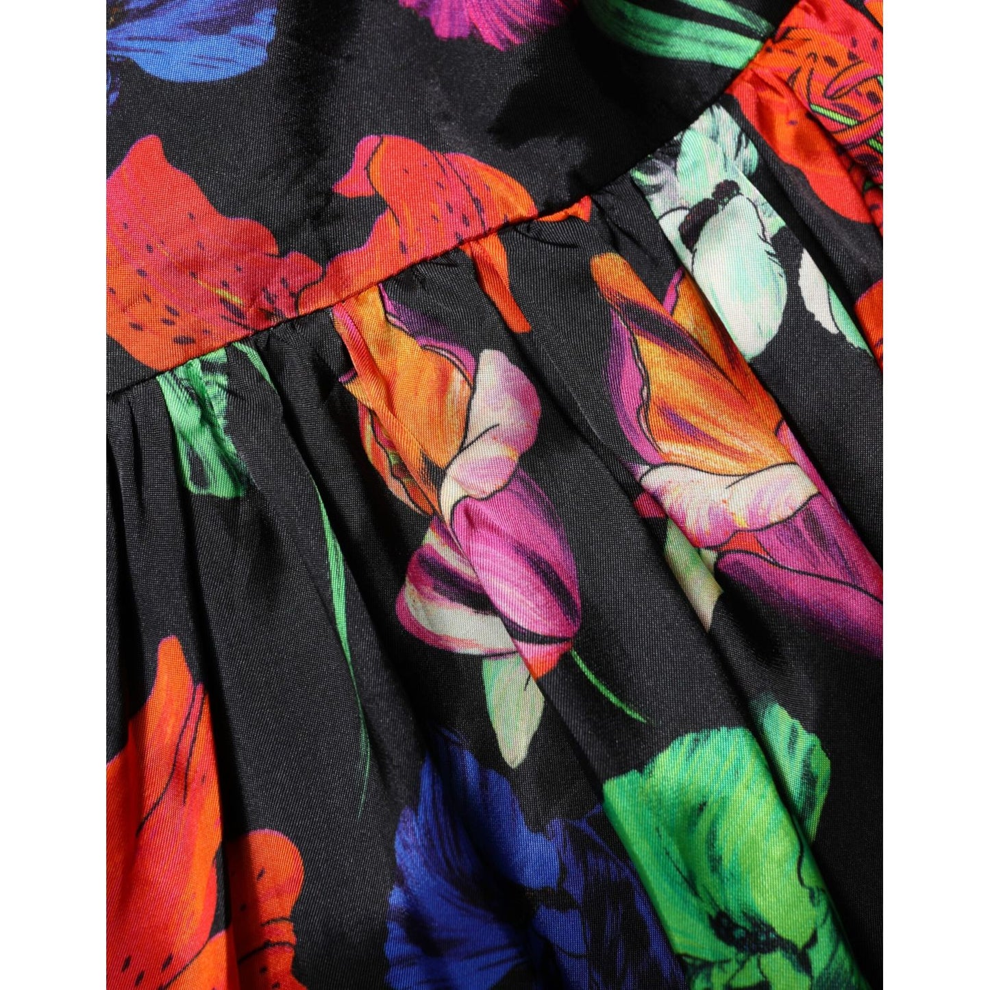 MSGM Dress Black Multicolor Floral Ruffle Long Sleeve Mini Dress MSGM