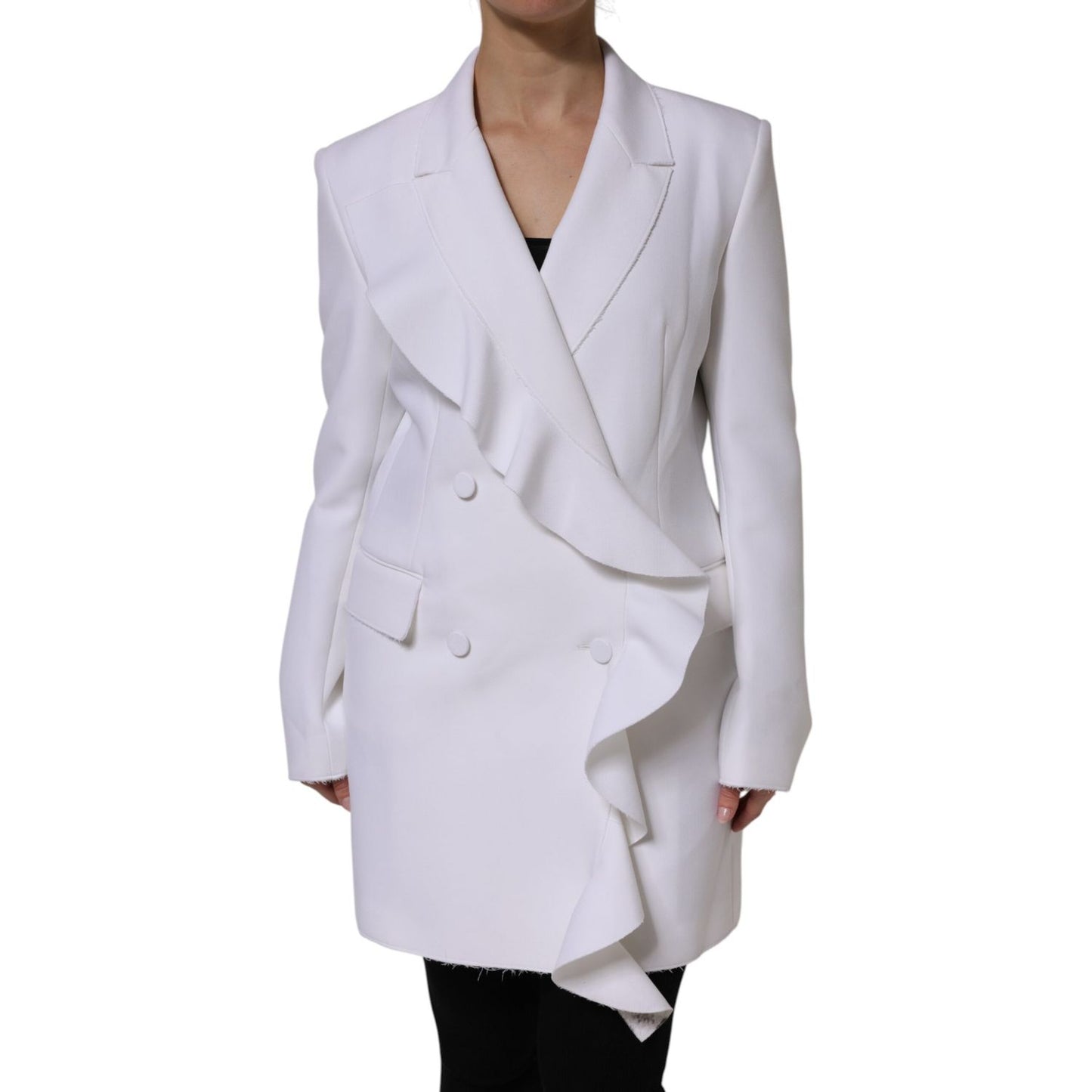 MSGM White Polyester Long Sleeves Ruffled Wrap Jacket MSGM