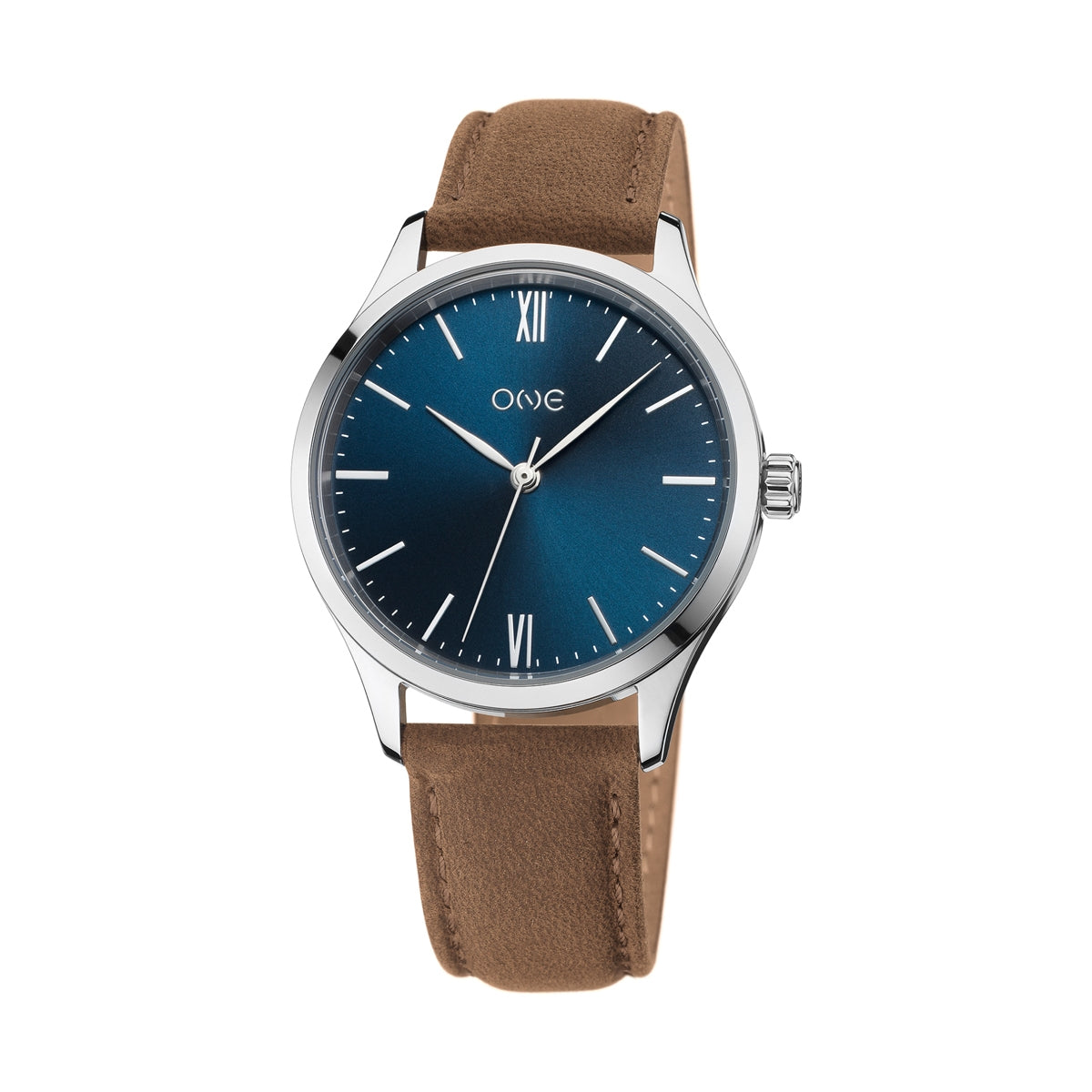 ONE WATCHES Mod. OG8298AC42B with blue dial and brown leather strap