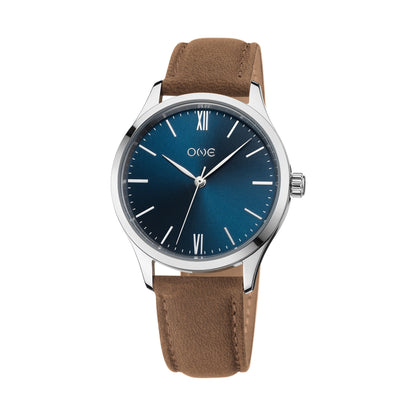 ONE WATCHES Mod. OG8298AC42B with blue dial and brown leather strap