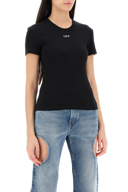 Off White Off-White ribbed t-shirt with off embroidery Topwear Off White