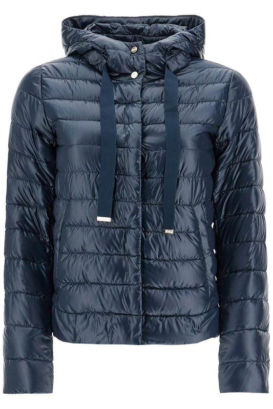 HERNO cropped down jacket with hood in ultralight dark blue nylon Jackets HERNO