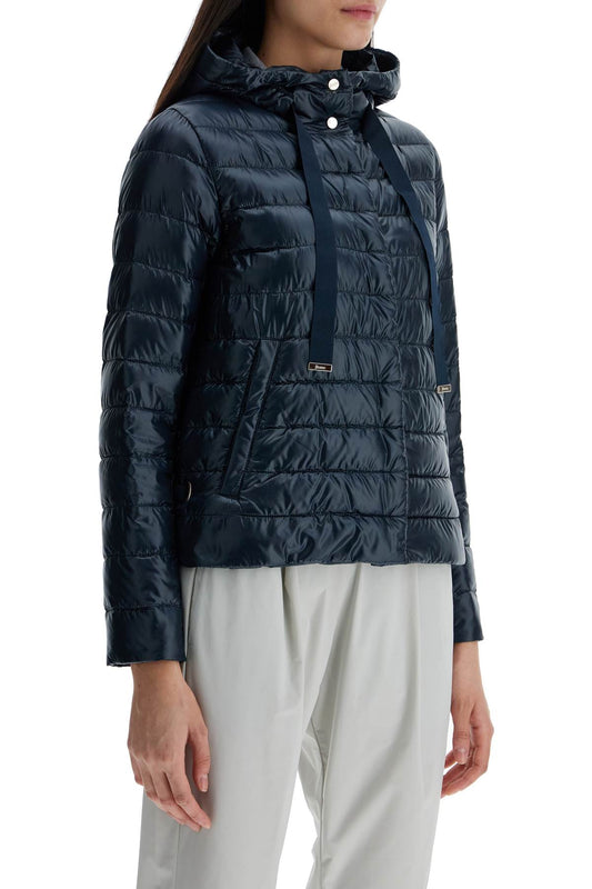 HERNO cropped down jacket with hood in ultralight dark blue nylon Jackets HERNO