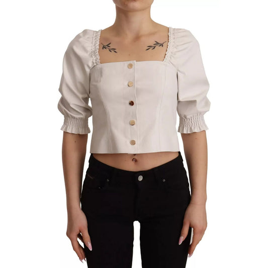 PINKO White Square Neck Button Down Crop Blouse 1728,67345645728,Blouses - Shirts - Clothing,Clothing,IT38 | XS,PINKO,Preowned / Defect,Shirts - Clothing,White,Women