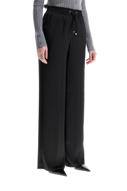 HERNO wide leg high waist black satin trousers for women Trousers HERNO