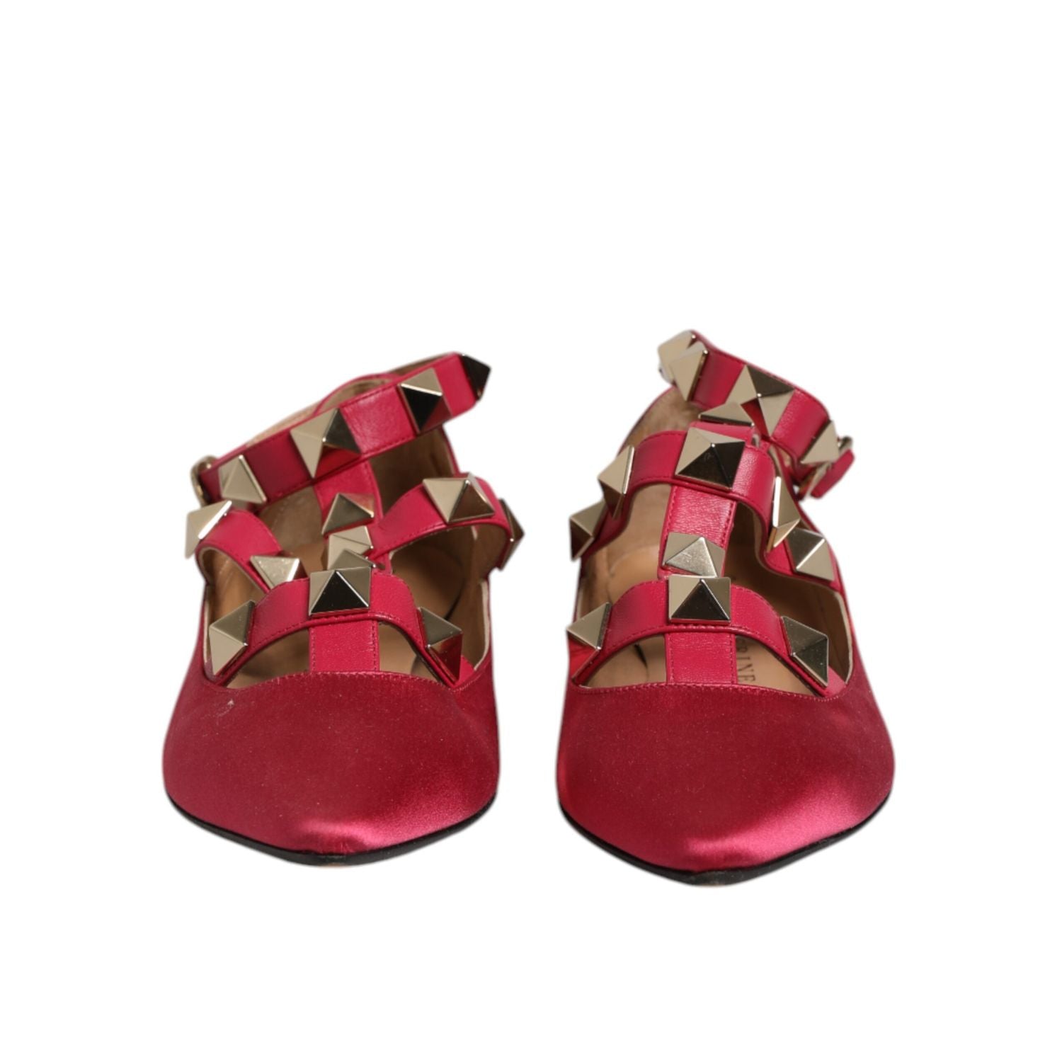 Prosperine Red Gold Studded Pointed Toe Ballet Flats Shoes