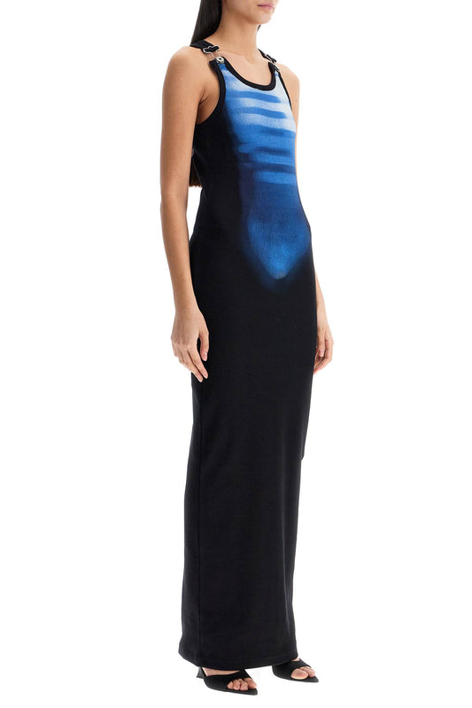 JEAN PAUL GAULTIER long fitted sleeveless dress in black and blue ribbed cotton Dresses JEAN PAUL GAULTIER