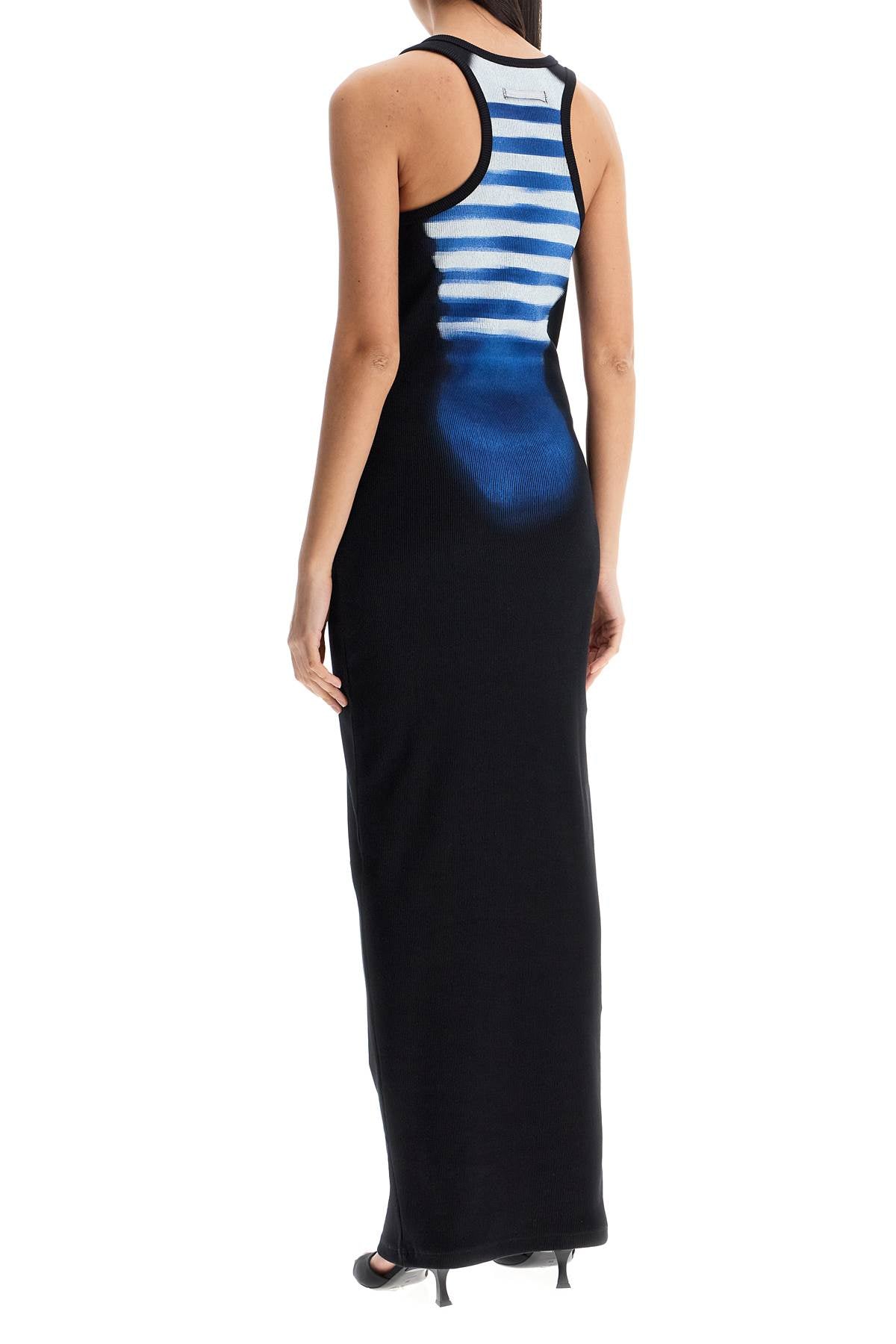 JEAN PAUL GAULTIER long fitted sleeveless dress in black and blue ribbed cotton Dresses JEAN PAUL GAULTIER