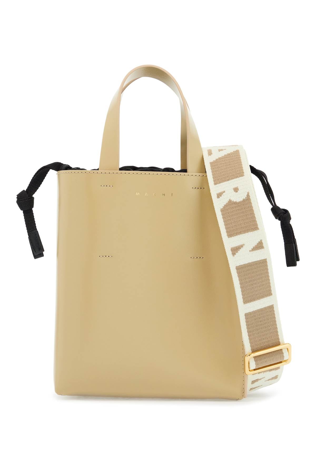 Marni beige leather shopping bag with short handles and shoulder strap Shopper Marni