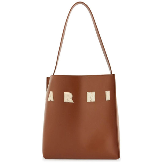 Marni brown structured calfskin shopping bag with ivory details